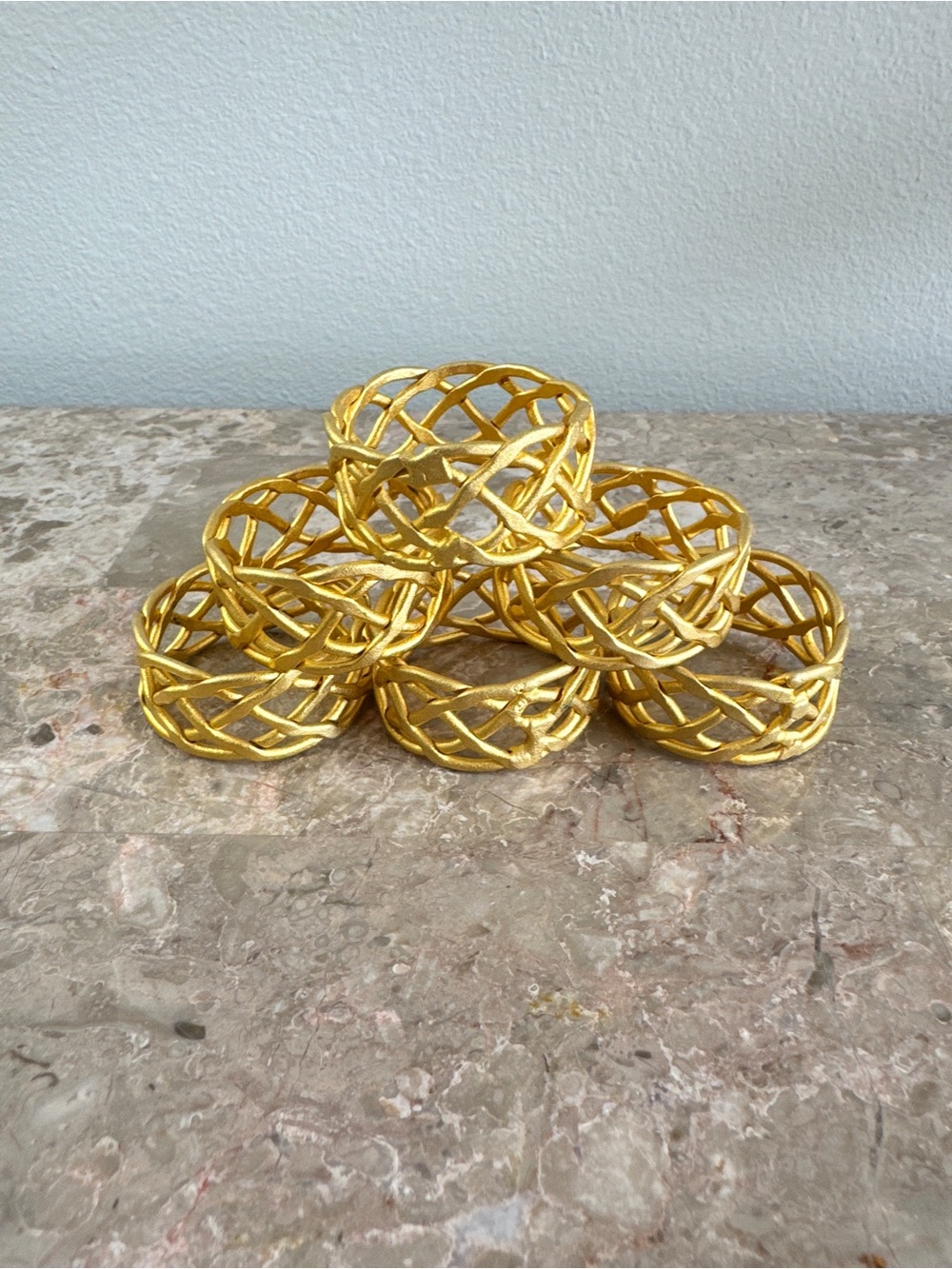 Gold tone metal lattice Napkin Rings Set of 6